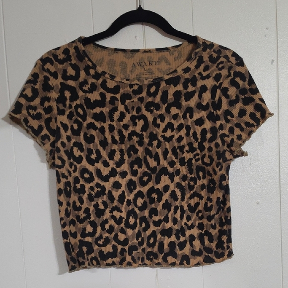 Awake Tops - Awake Leopard Ribbed Crop Top - Brown & Black